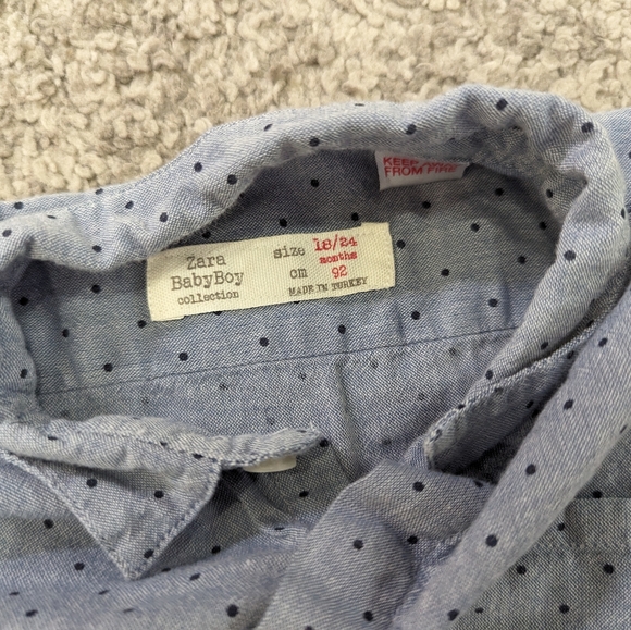 2/$22. Boys button up shirt. Spots. Hidden buttons. Zara Baby. 18-24 months. - Picture 3 of 3